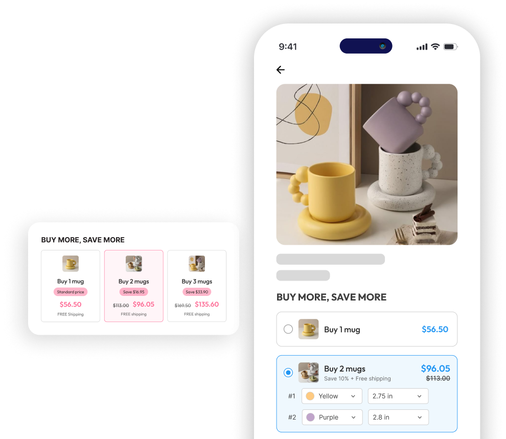 Qikify Volume Discount — product page mockup with quantity break tiers